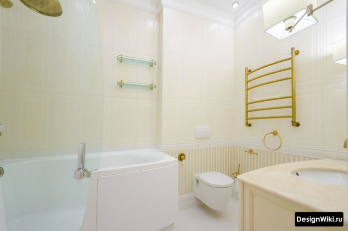 Фото классического дизайна ванной комнаты отделанной плиткой