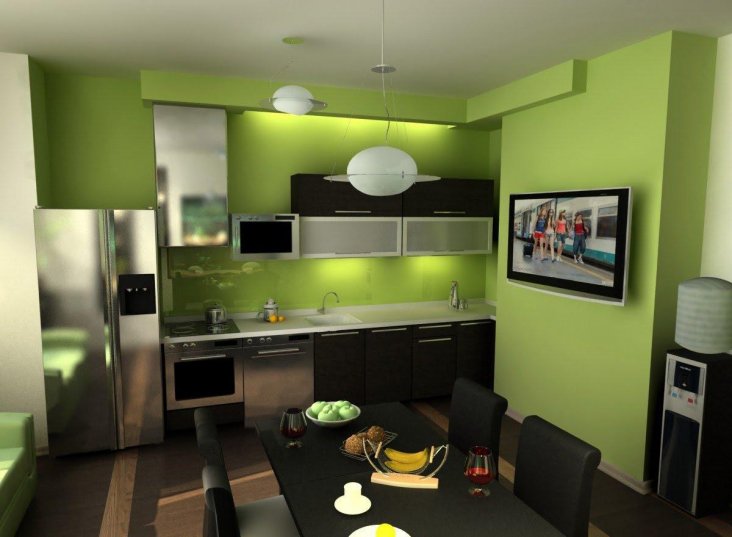 Кухни Стены Зеленом Цвете Фото