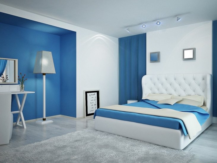 Синяя спальня — особенности оформления спальни в синих тонах на 70 фото